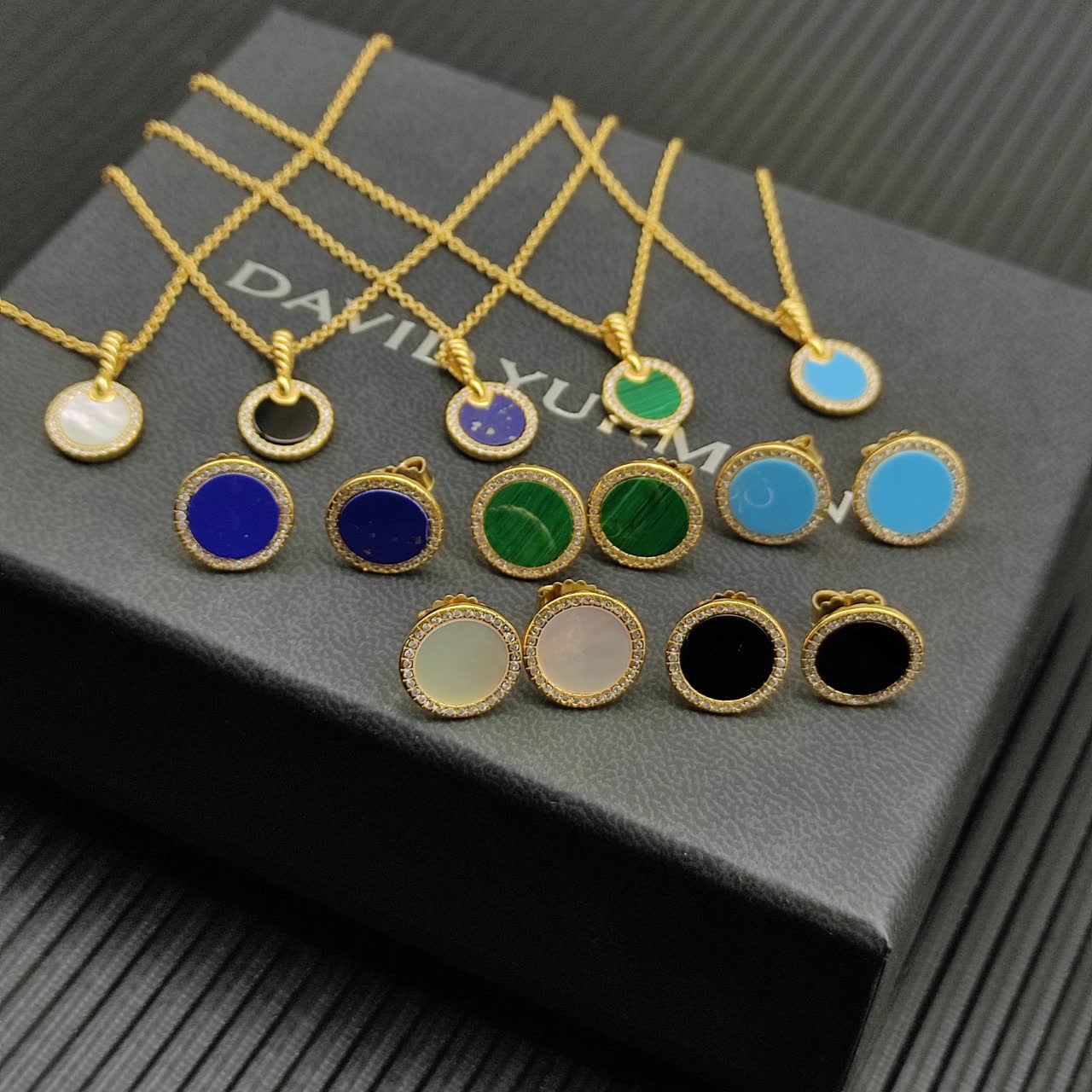 David Yurman Gold Plated Enamel Circle Pendant Necklace